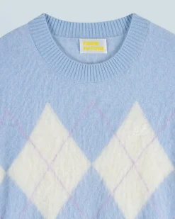 FROM FUTURE Maglione Scollo tondo in Cashmere spazzolato con Motivo losanghe BabyBlue Best