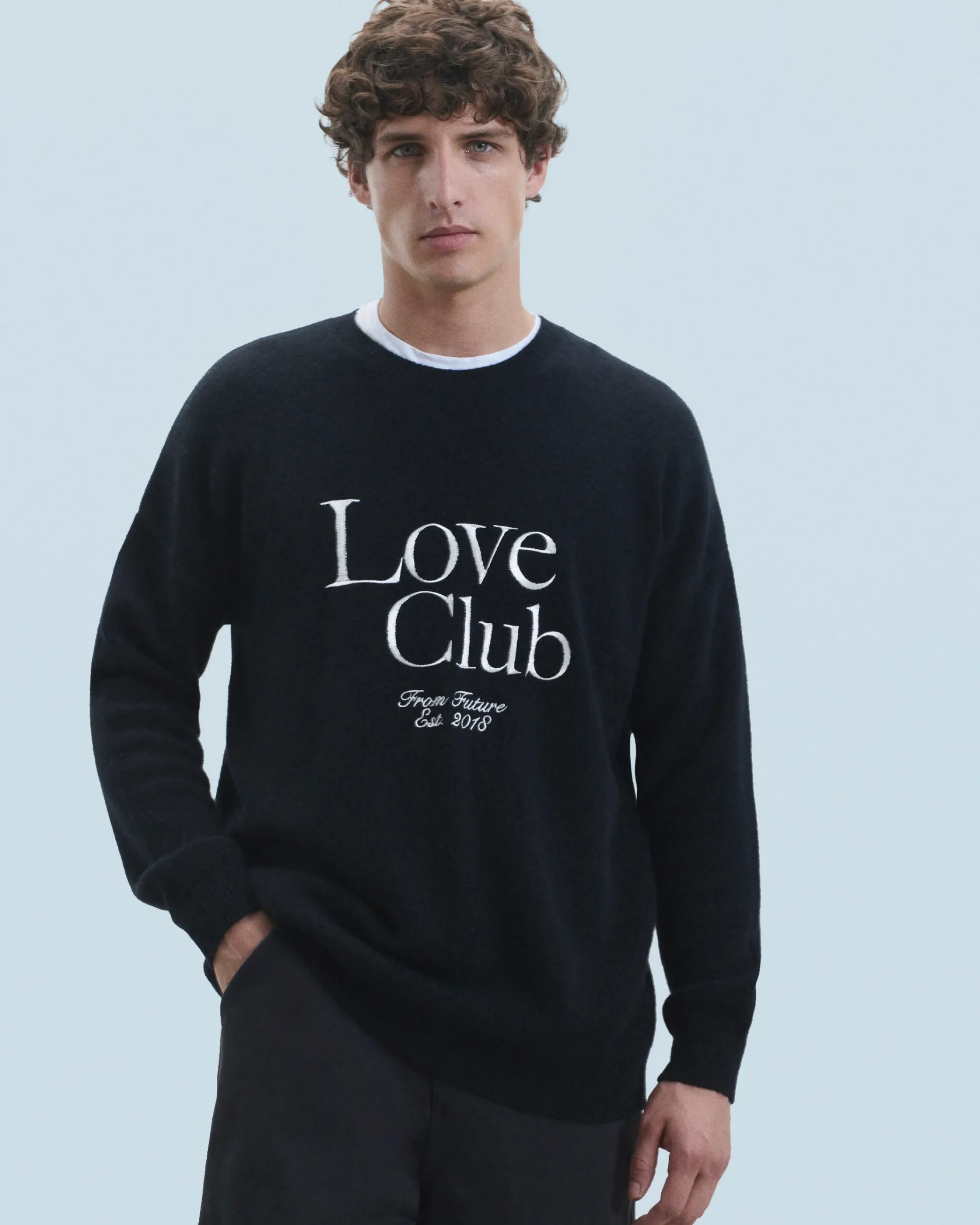 FROM FUTURE Maglione Scollo tondo Love Club Nero Cheap
