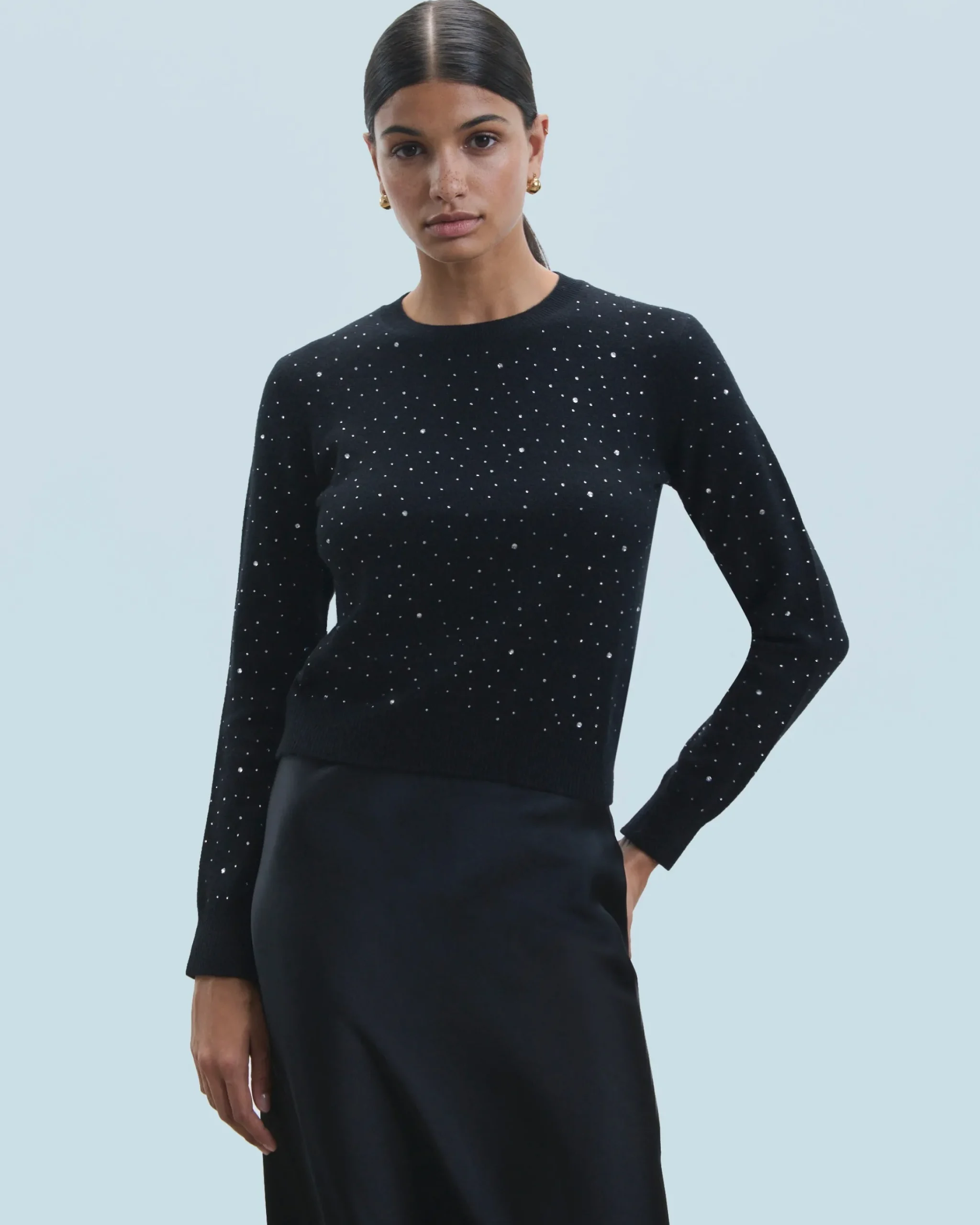 FROM FUTURE Maglione Scollo tondo Strass all over Leggero Grigioericachiaro Sale
