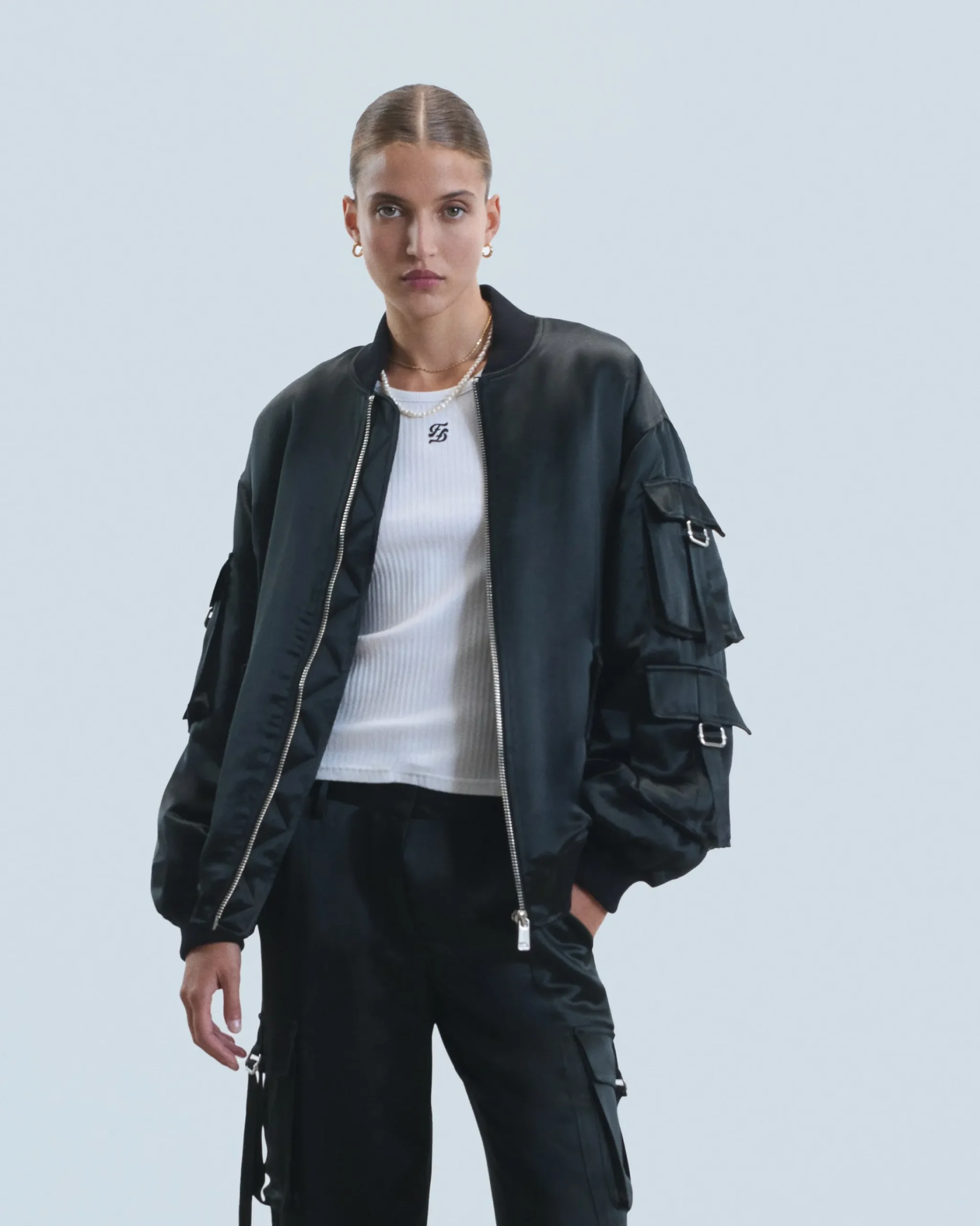 FROM FUTURE Outerwear Giacca Bomber Raso Nero Flash Sale