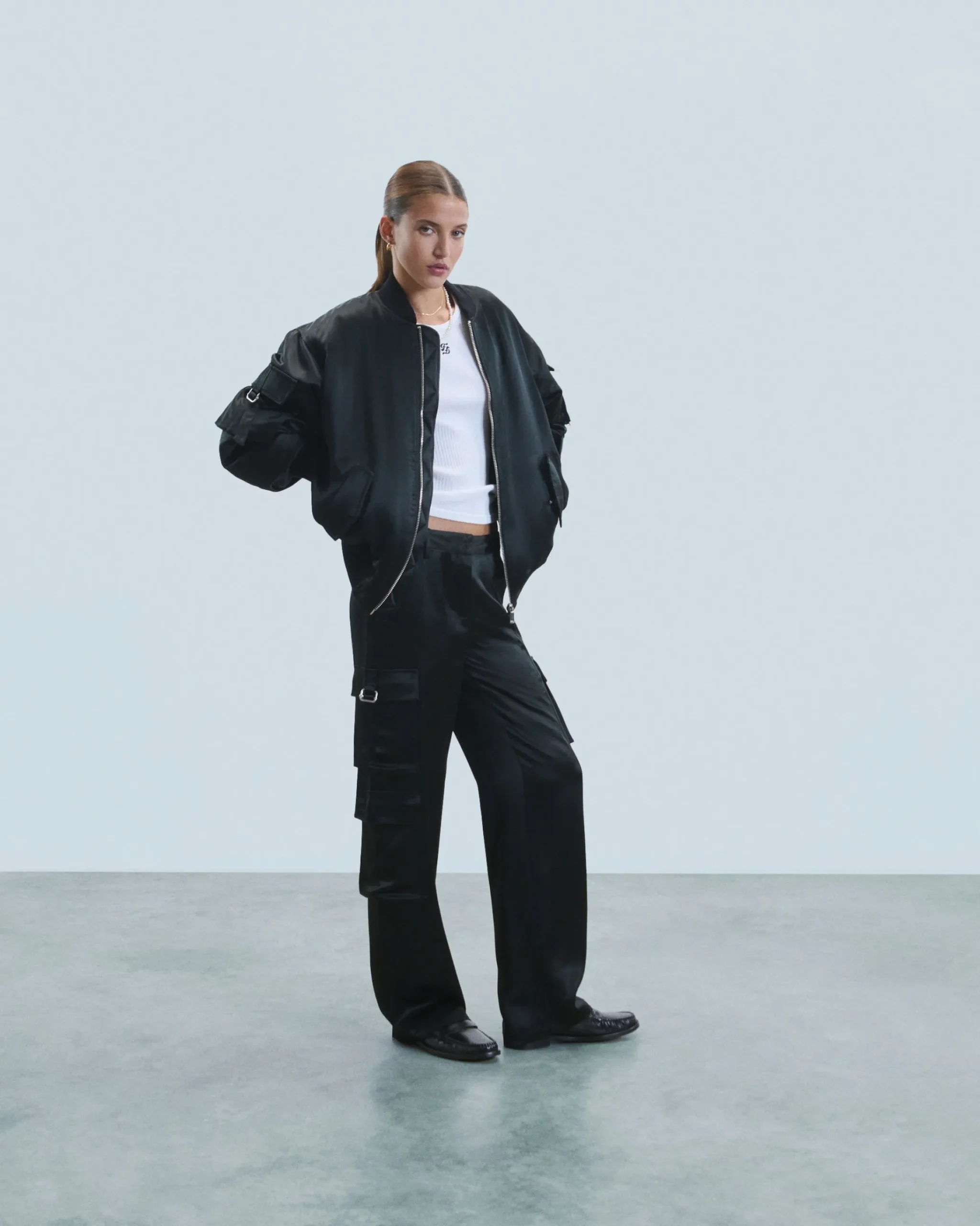 FROM FUTURE Outerwear Giacca Bomber Raso Nero Flash Sale