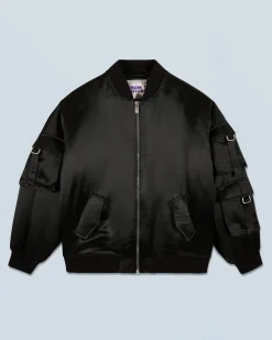 FROM FUTURE Outerwear Giacca Bomber Raso Nero Flash Sale