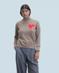 FROM FUTURE Pullover Collo alto Cuore Leggero Taupe Hot