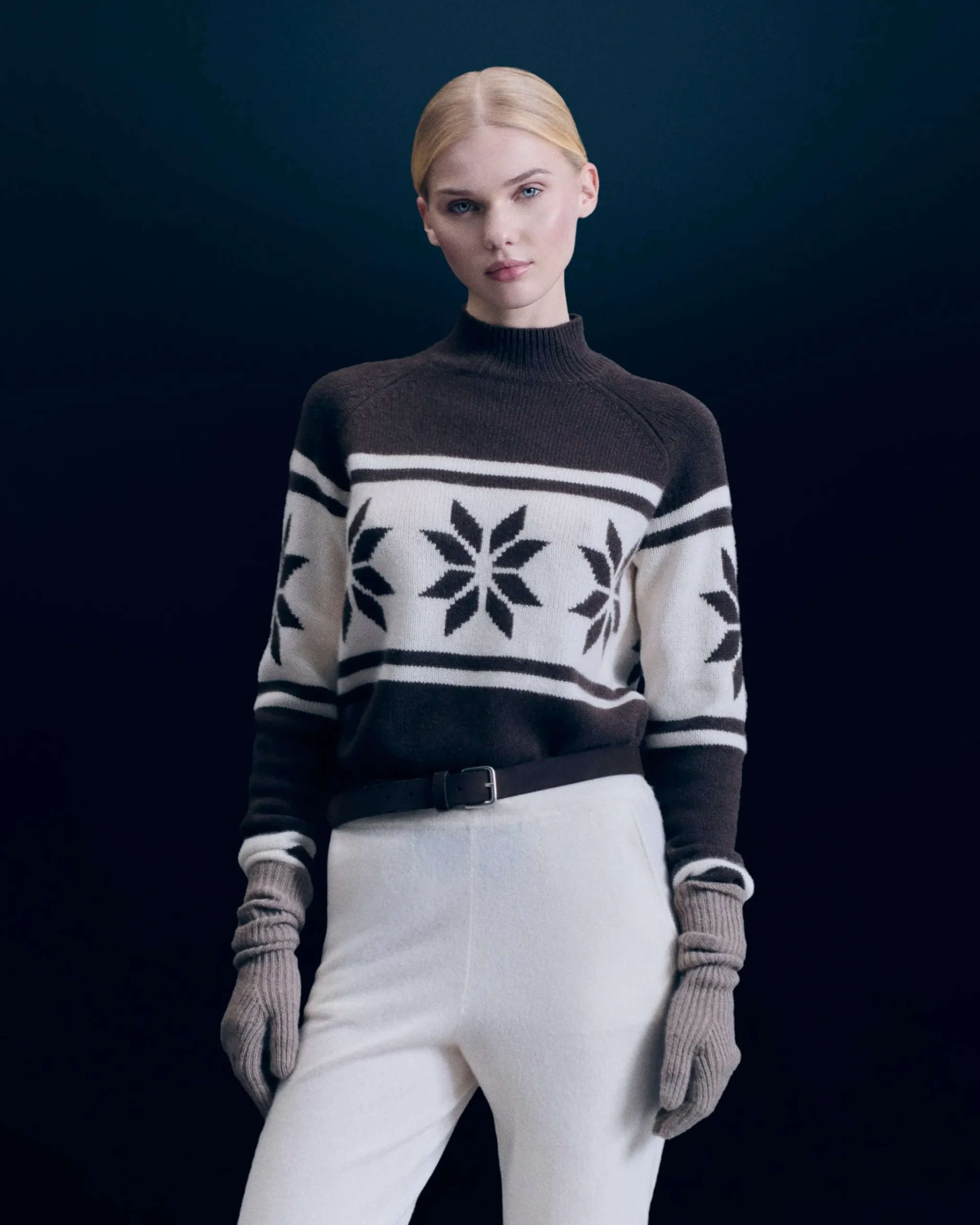 FROM FUTURE Pullover Collo alto Fiocchi di neve Cioccolato New