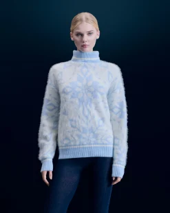 FROM FUTURE Pullover Collo dolcevita Hairy con Motivo Fiocchi di neve BabyBlue Store