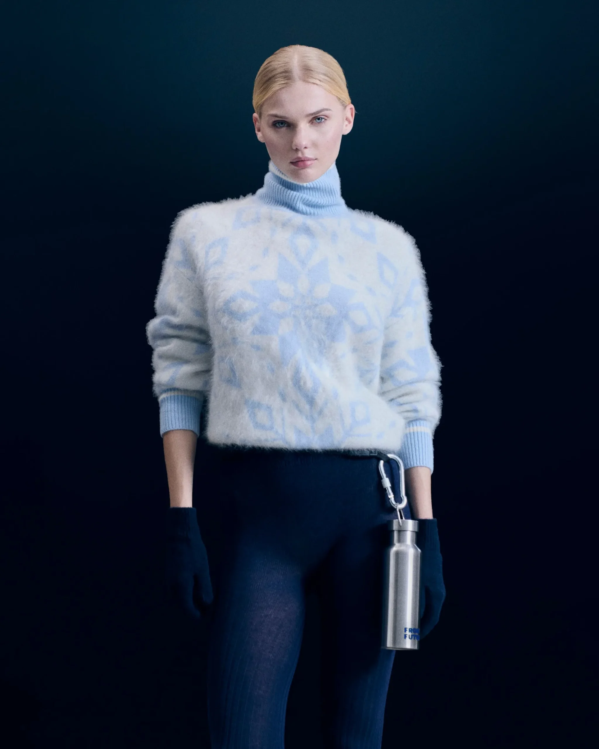 FROM FUTURE Pullover Collo dolcevita Hairy con Motivo Fiocchi di neve BabyBlue Store