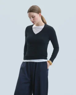 FROM FUTURE Pullover Scollo a V Basic Nero Sale