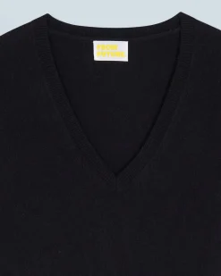 FROM FUTURE Pullover Scollo a V Basic Nero Sale