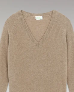 FROM FUTURE Pullover Scollo a V Oversize Leggero Taupe Cheap