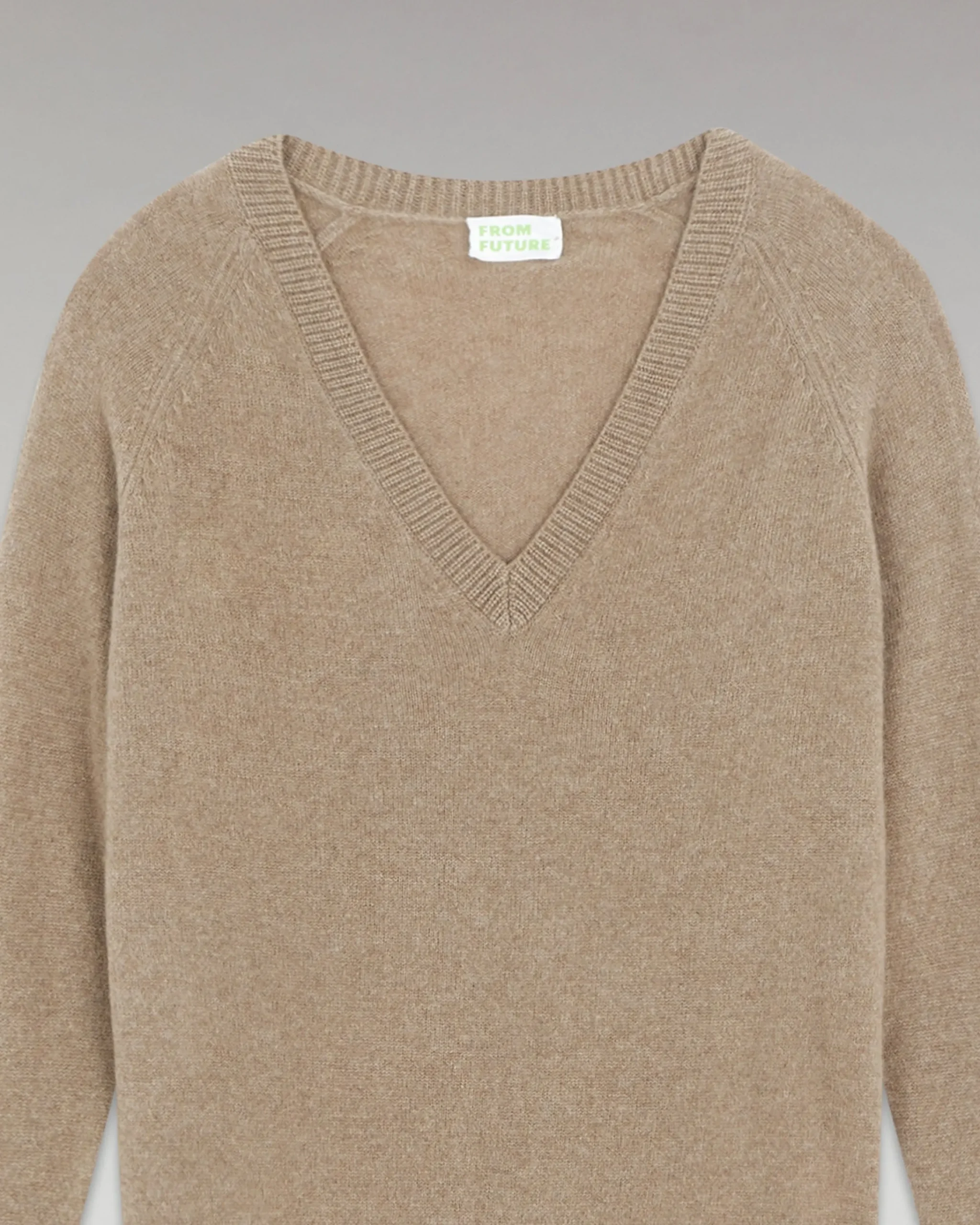 FROM FUTURE Pullover Scollo a V Oversize Leggero Taupe Cheap