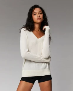 FROM FUTURE Pullover Scollo a V Oversize Leggero Taupe Cheap