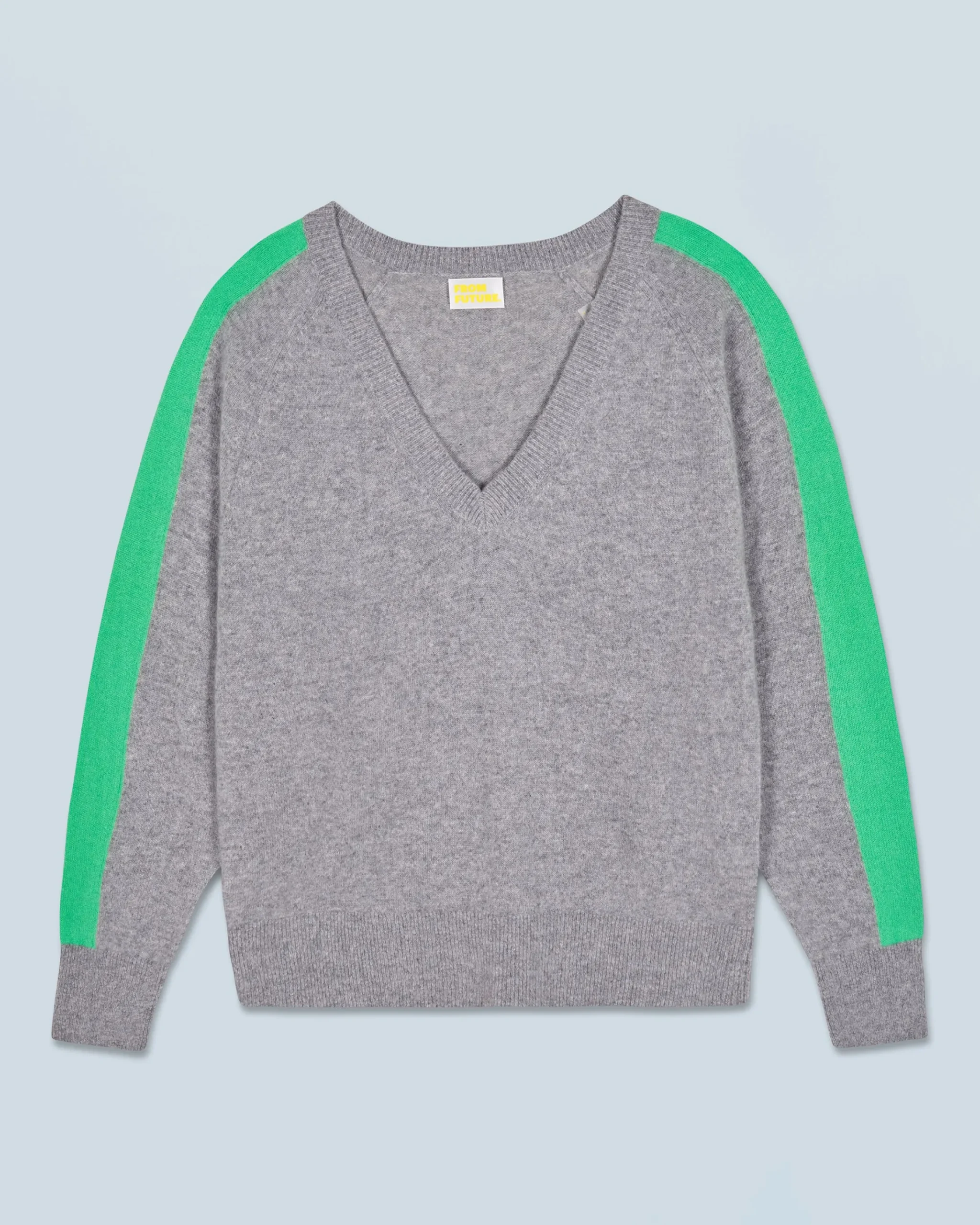 FROM FUTURE Pullover Scollo a V Oversize Bande bicolori Leggero Grigioericascuro Discount