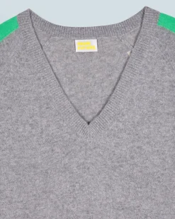 FROM FUTURE Pullover Scollo a V Oversize Bande bicolori Leggero Grigioericascuro Discount