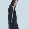 FROM FUTURE Pullover Scollo tondo Bande maniche multicolori Nero Outlet