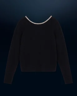 FROM FUTURE Pullover Scollo tondo Strass Schiena scoperta Nero Hot