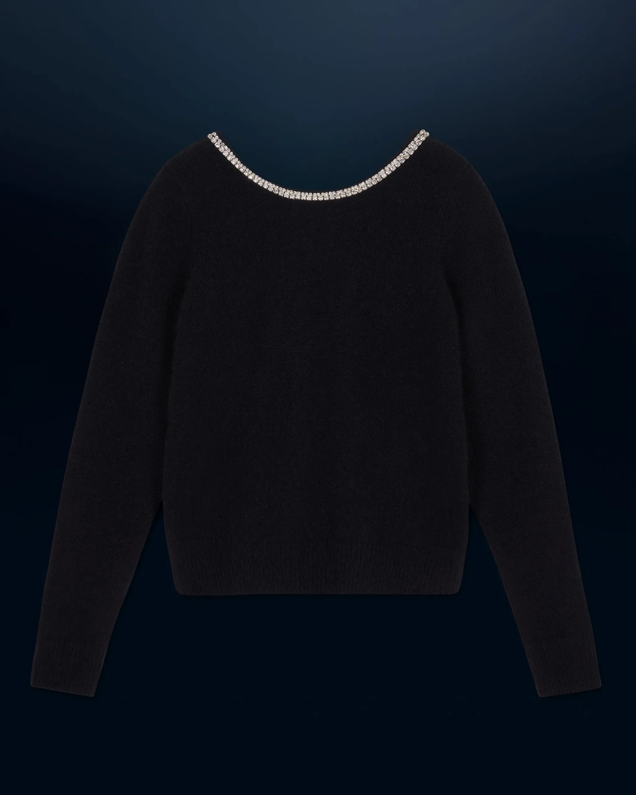 FROM FUTURE Pullover Scollo tondo Strass Schiena scoperta Nero Hot
