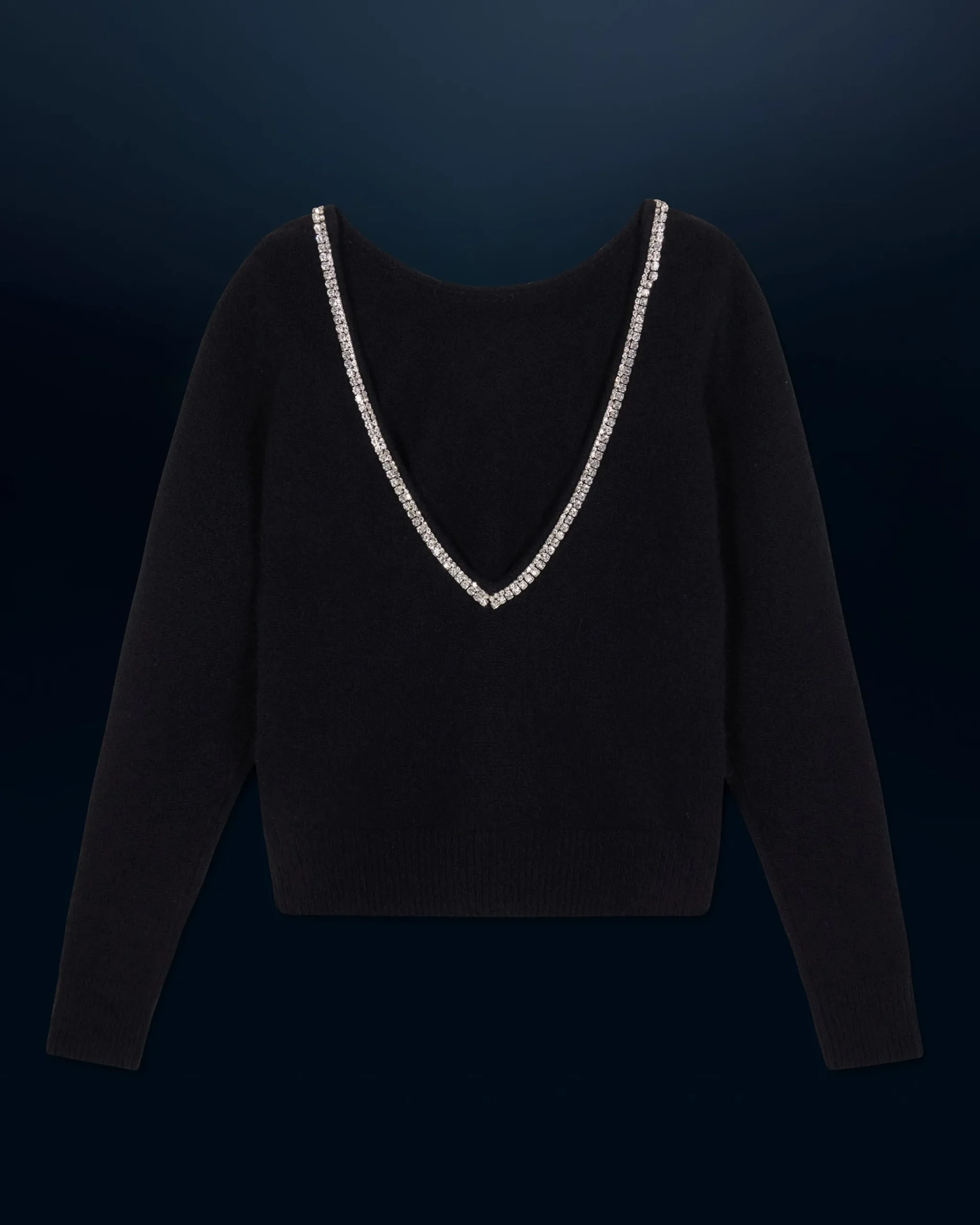 FROM FUTURE Pullover Scollo tondo Strass Schiena scoperta Nero Hot