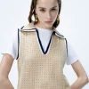 FROM FUTURE Pullover Senza maniche Uncinetto Beige Flash Sale