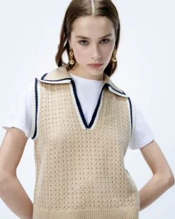 FROM FUTURE Pullover Senza maniche Uncinetto Beige Flash Sale