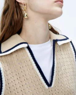 FROM FUTURE Pullover Senza maniche Uncinetto Beige Flash Sale
