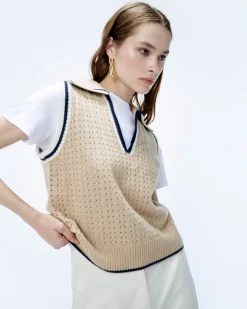 FROM FUTURE Pullover Senza maniche Uncinetto Beige Flash Sale