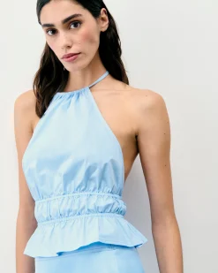 FROM FUTURE Top con Spallina Popeline BabyBlue Fashion