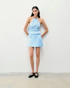 FROM FUTURE Top con Spallina Popeline BabyBlue Fashion