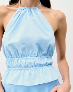 FROM FUTURE Top con Spallina Popeline BabyBlue Fashion