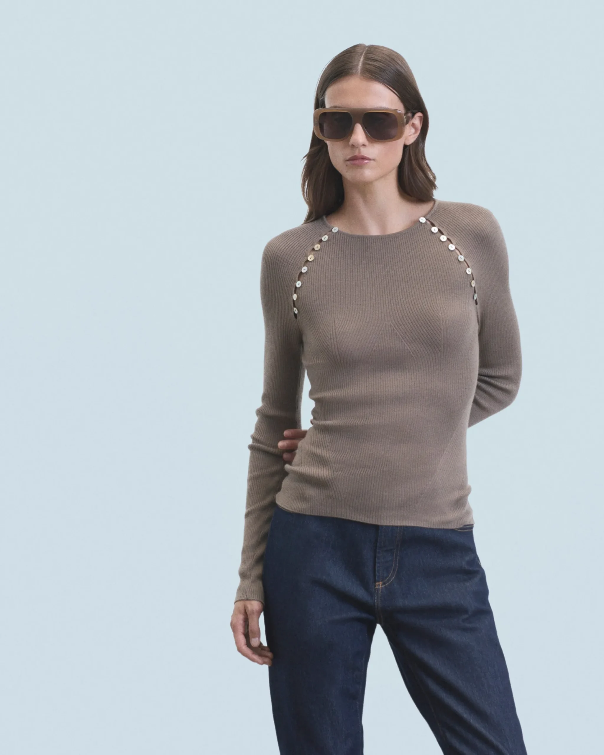 FROM FUTURE Top Maniche lunghe Taupe Best Sale