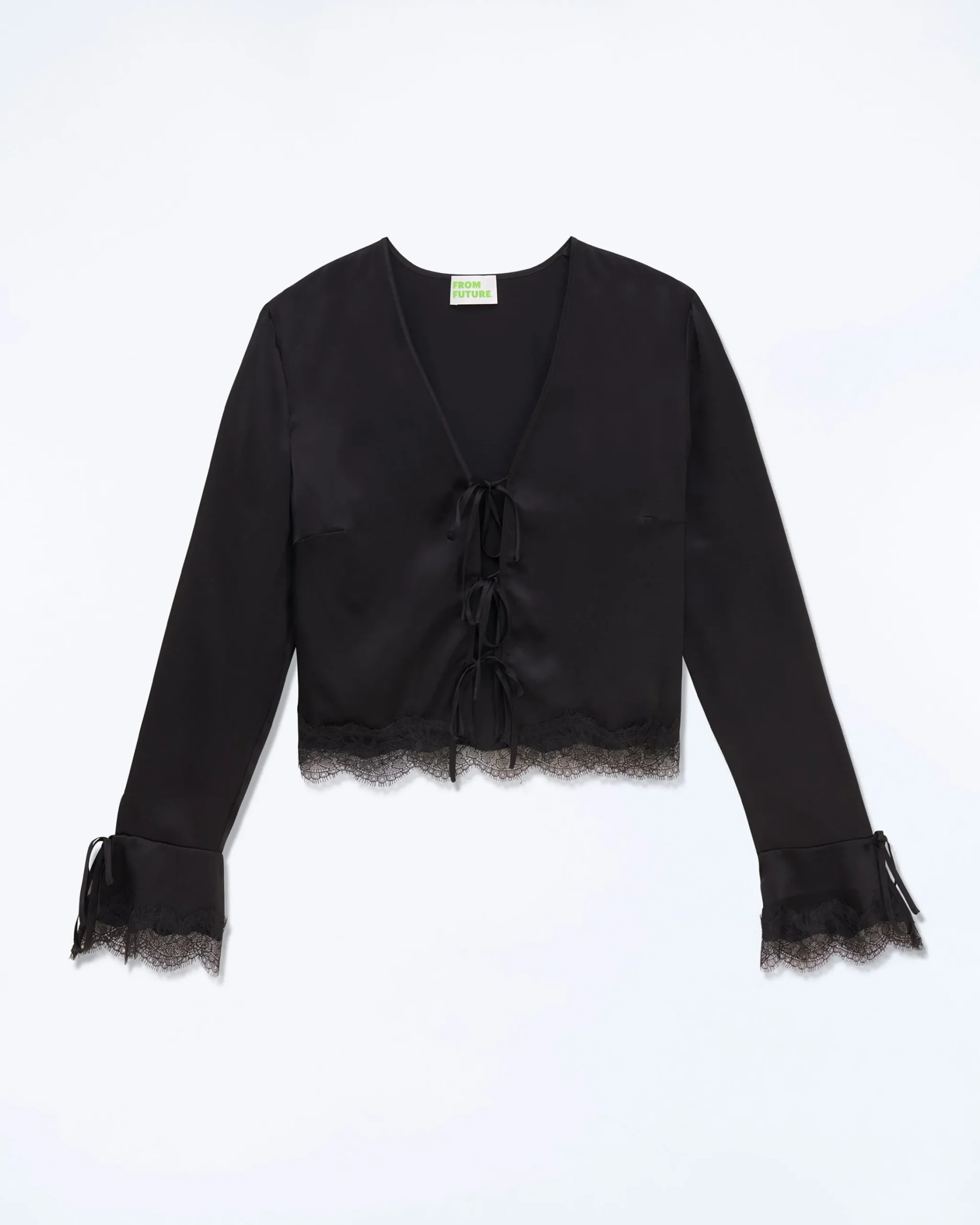 FROM FUTURE Top Maniche lunghe Bordi pizzo Nero Discount