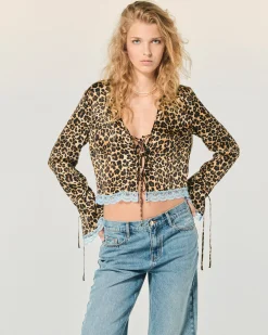 FROM FUTURE Top Maniche lunghe Bordi Pizzo WinterLeopard Fashion