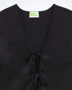 FROM FUTURE Top Maniche lunghe Bordi pizzo Nero Discount