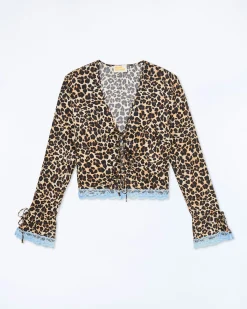 FROM FUTURE Top Maniche lunghe Bordi Pizzo WinterLeopard Fashion
