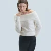 FROM FUTURE Top Maniche lunghe in Cashmere spazzolato Ecrù New