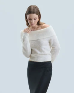 FROM FUTURE Top Maniche lunghe in Cashmere spazzolato Ecrù New