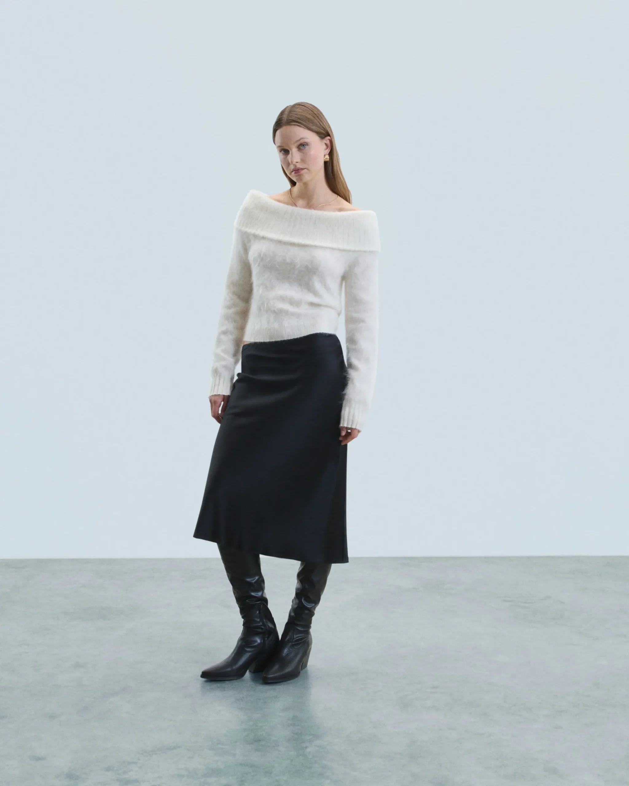 FROM FUTURE Top Maniche lunghe in Cashmere spazzolato Ecrù New