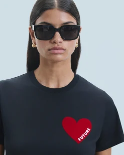 FROM FUTURE T-Shirt Scollo tondo Cuore Nero Cheap