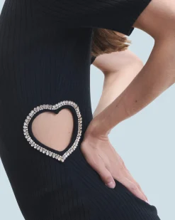 FROM FUTURE Vestito Corto Maniche lunghe Gioiello Cuore Nero New