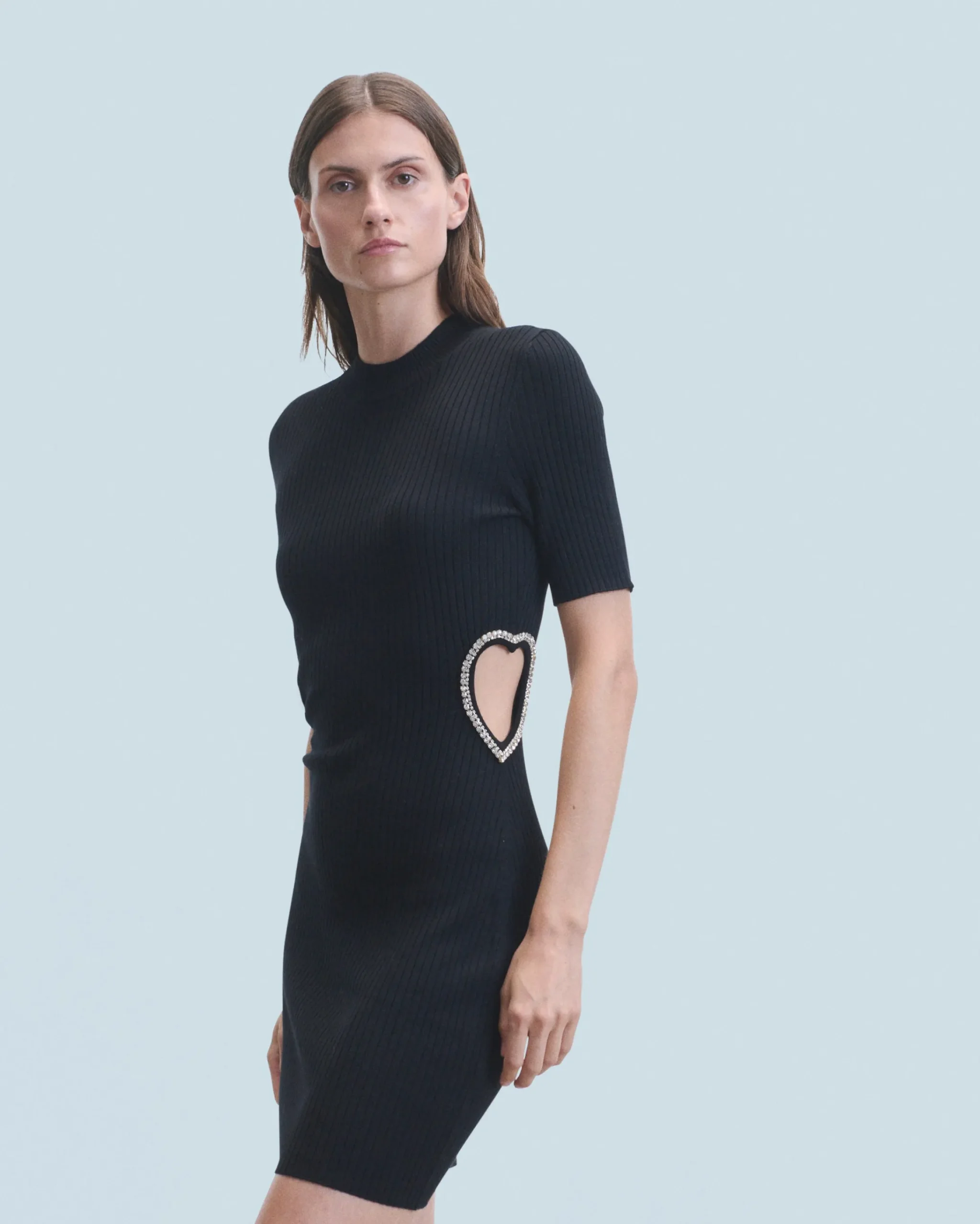 FROM FUTURE Vestito Corto Maniche lunghe Gioiello Cuore Nero New