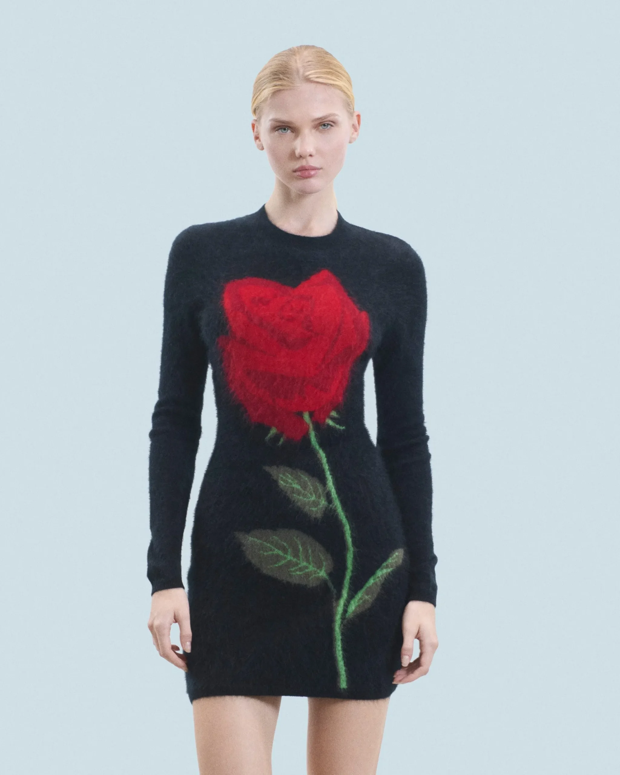FROM FUTURE Vestito Corto Maniche lunghe in Cashmere spazzolato Nero New