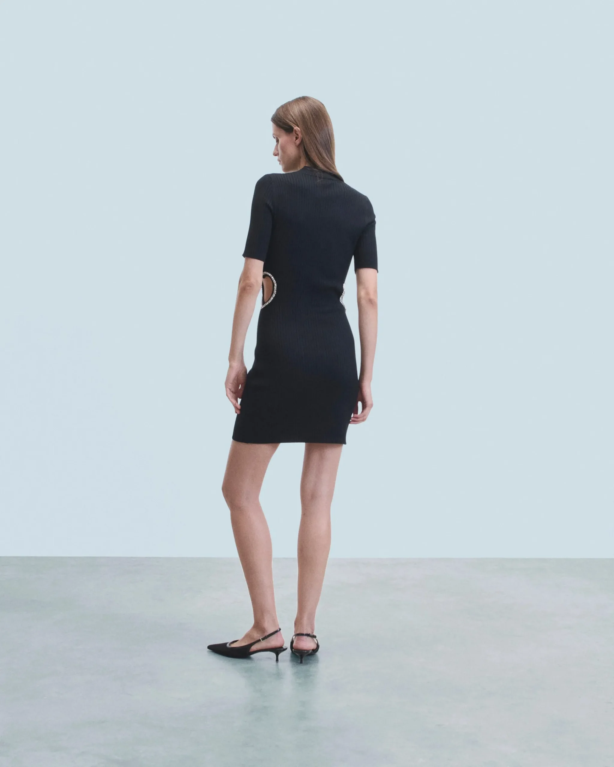 FROM FUTURE Vestito Corto Maniche lunghe Gioiello Cuore Nero New