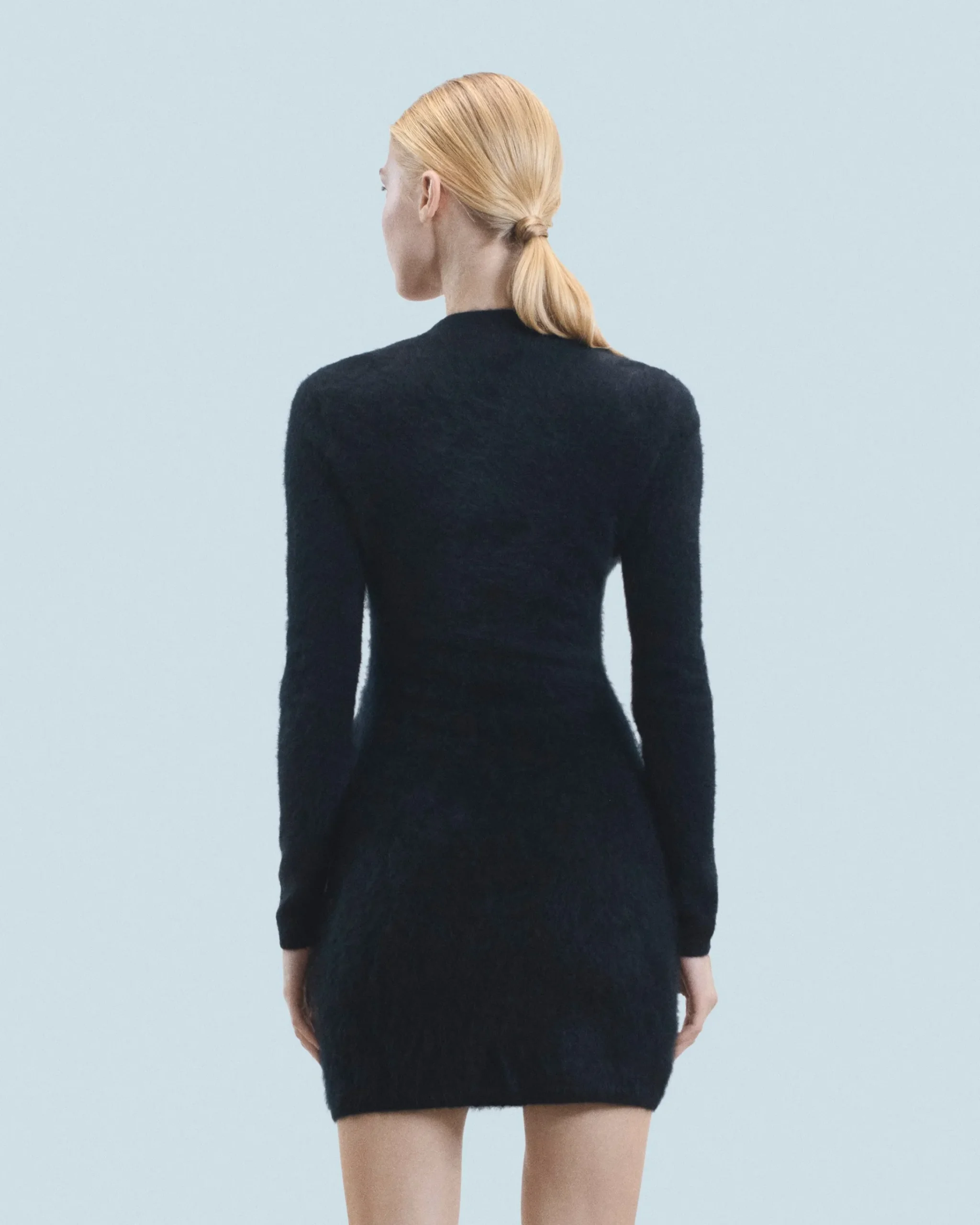 FROM FUTURE Vestito Corto Maniche lunghe in Cashmere spazzolato Nero New