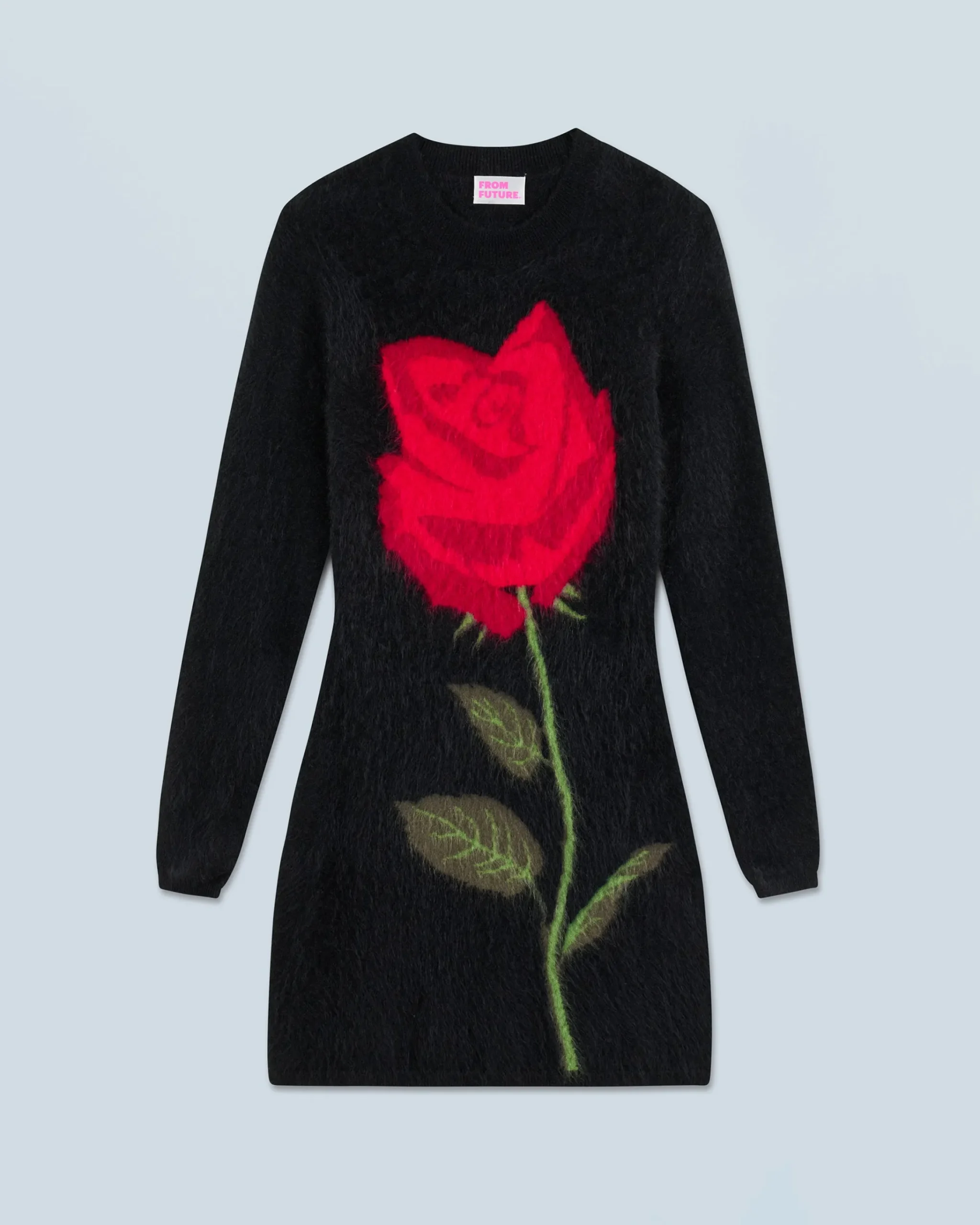 FROM FUTURE Vestito Corto Maniche lunghe in Cashmere spazzolato Nero New