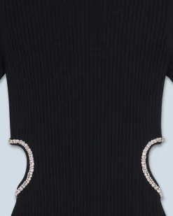 FROM FUTURE Vestito Corto Maniche lunghe Gioiello Cuore Nero New