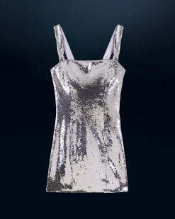 FROM FUTURE Vestito Corto Spallina Lustrini Argento Store