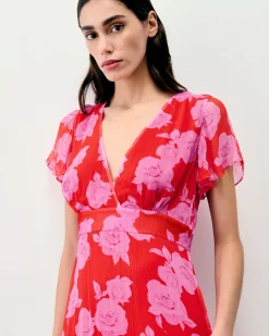 FROM FUTURE Vestito Lungo Maniche corte Julia SummerRosesRed Outlet