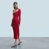 FROM FUTURE Vestito Lungo Maniche lunghe Scollo a cuore HotRed Clearance