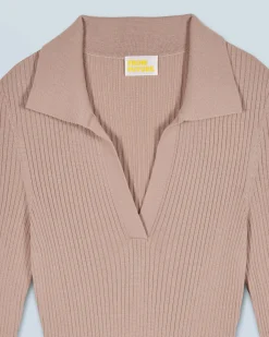 FROM FUTURE Vestito Lungo Maniche lunghe Collo a polo TropicalCamel Sale