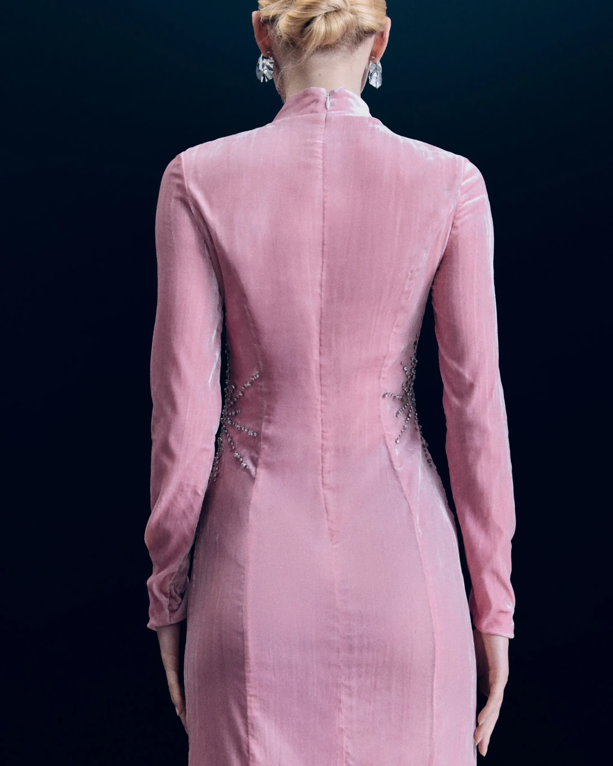 FROM FUTURE Vestito Lungo Maniche lunghe Velluto crinkle CrystalPink Cheap
