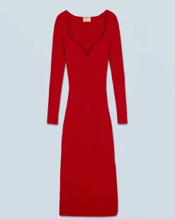 FROM FUTURE Vestito Lungo Maniche lunghe Scollo a cuore HotRed Clearance